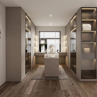 Dressing moderne minimaliste avec portes de placard en verre, tiroirs de rangement à fermeture douce, système de placard modulaire personnalisé