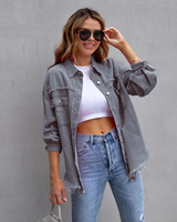 Nouvelle Collection Printemps-Automne 2025 : Blouson en Jean Tendance pour Femme, Veste en Jean Déchiré à Manches Longues Style Décontracté