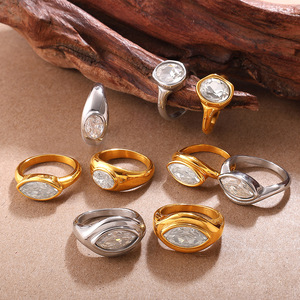 Anillo de circón vintage con forma de lágrima para mujer, diseño irregular, acero inoxidable, chapado en oro, estilo de corte de lujo, joyería de moda - Product Image 2