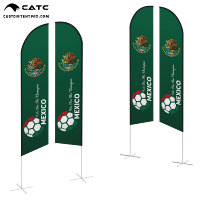 Drapeau à plumes personnalisé CATC avec logo, mât en alliage d'aluminium, tissu tricoté warp de 110 g |   Bannière promotionnelle certifiée CE imprimée par transfert thermique