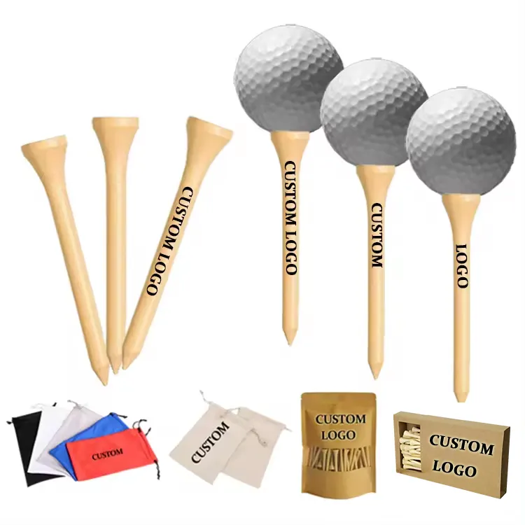 Golf Course Practice Wooden 42/54/70/83mm Professional Logo Wood Tees Bamboo Custom Golf Tee With Package