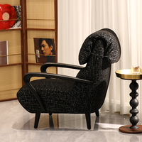 Fauteuil de détente en tissu avec structure en bois massif, fauteuil d'appoint rembourré noir pour salon, hôtel