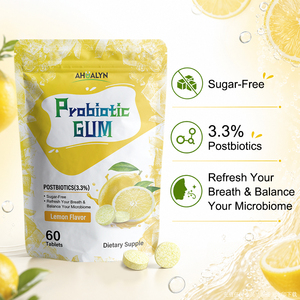 <span class=keywords><strong>Chewing</strong></span>-<span class=keywords><strong>gum</strong></span> <span class=keywords><strong>sans</strong></span> <span class=keywords><strong>sucre</strong></span> au citron et aux probiotiques avec 3,3 % de postbiotiques - Équilibre du microbiome oral et haleine fraîche, paquet de 60 comprimés - Product Image 1