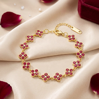 Bracelet Trèfle Luxe Léger en Gros, Bracelet Tennis Zircon Rose Doux en Acier Inoxydable Plaqué PVD