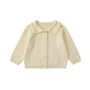 Kızlar için bebek kazak hırka fildişi renk güz kazak toptan çocuk çocuk giyim butikler