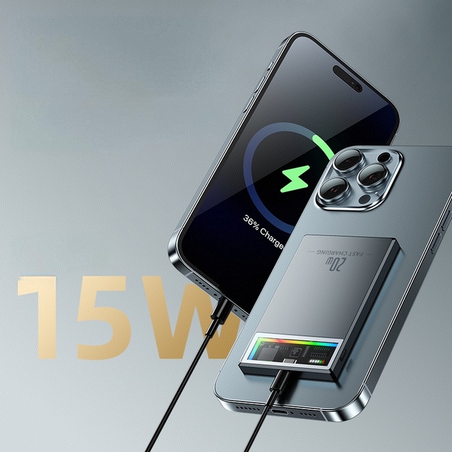 Magnetic 15W Wireless Charger Portable Wireless Charging Power Bank 5000mah Fast Charge for Iphone Iwatch