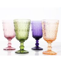 Verre à pied vintage vert de 9 oz en verre coloré, verres à boisson romantiques en verre gaufré pour mariage, fête, vacances