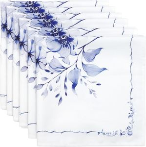 Servilletas <span class=keywords><strong>de</strong></span> lino y algodón con estampado floral azul 17,7 ''/45cm cuadradas para ajustes <span class=keywords><strong>de</strong></span> mesa elegantes - Product Image 1