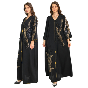 Ultimo Modello 309 di Abiti Musulmani per Donne del Medio Oriente, Vestito Lungo con Maniche Lunghe, Ricami e Perline, Design <span class=keywords><strong>Aya</strong></span> Nero - Product Image 1