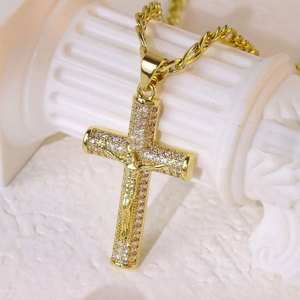 Mặt dây chuyền thánh giá Full Diamond Cross Cuban Chain mạ vàng 14K PVD, hình Chúa Giê-su chịu nạn, dành cho nam giới - Product Image 1
