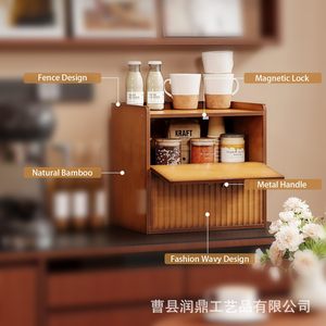 Wooden Bread Box Double Layer <b>Storage</b> Kitchen Bakery Fruit <b>Cake</b> Pastry <b>Container</b> Bamboo Material - Product Image 4