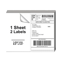 Axidou 8,5x5,5 Demi-feuille d'autocollants adhésifs imperméables pour imprimantes laser et jet d'encre, 600 étiquettes/300 pages (2 étiquettes/page) adhésifs