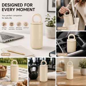 Custom Logo 500ml Minimalist Stainless Steel Vacuum Bottle 17oz Nordic Style Insulated Tumbler with Ring Handle - Product Image 2