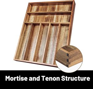 Organizador de Cajones Extra Profundo de Madera de Acacia con 7 Compartimentos, Bandeja Expandible Ecológica para Utensilios de Cocina - Product Image 6