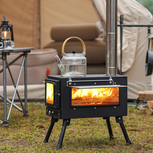 Estufa portátil de leña con chimenea para acampar al aire libre, combustible de leña, diseño plegable, estilo simple ZA360H - Product Image 1