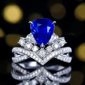 SGARIT perhiasan grosir 18K emas padat 2,8 K Natural Royal Blue Safir asli batu permata cincin desain mahkota cincin pertunangan