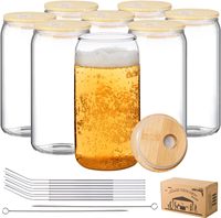 Verre à café glacé et à bière en borosilicate de haute qualité avec couvercle en bambou et paille, 16oz 20oz, Gobelet en verre, Tasse à eau en verre