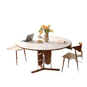 Italian Style <b>Solid</b> <b>Wood</b> Round Dining <b>Table</b> With Rotatable <b>Top</b> For Home Dining Room - Product Image 5