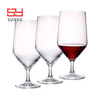 Vente en gros de gobelets à vin rouge élégants et luxueux de 315 ml en verre sodocalcique transparent, à long pied, faits à la main, écologiques, pour mariage, fête, restaurant
