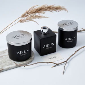 Aikun 100ml Water Transfer Logo Box Any Scent Long Lasting 3 Day Sample Small Batch Black Glass <b>Diffuser</b> Candle Set <b>For</b> Sellers - Product Image 1