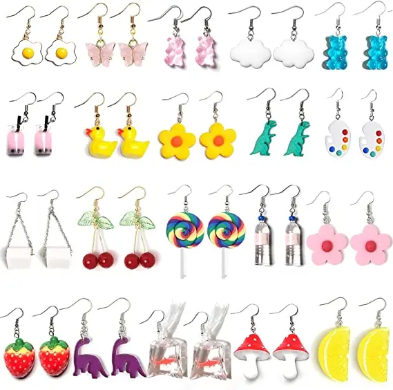 Lovely Personality Earrings Jelly Candy Color Milk Tea Bear Drop Earrings Butterfly Resin Earrings
