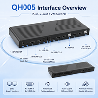Conmutador KVM 2 entradas/2 salidas, HDMI dual 4K*60Hz, USB 2.0, control remoto, modo de pantalla única/doble, caja de aluminio para 2 PC y 4 monitores
