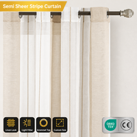 Aodu Rideau Semi-Transparent en Lin à Rayures Verticales, Large et Étroit, avec Œillets et Passe-Tringle, Panneau de Fenêtre Beige Blanc, Vente en Gros Direct Usine