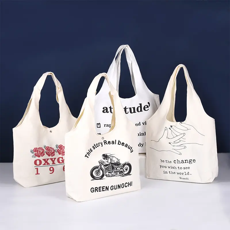Promotional Advertising Custom Printed Logo Recycle Organic Grocery Cotton Canvas Tote Shopping Bag