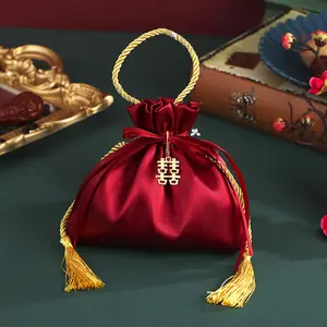 Sac de bonbons en soie avec cordon rouge de haute qualité pour fête d'anniversaire et mariage, tissu Souvenir avec nœud papillon, nouvelle collection