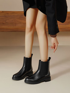Bottines à lacets pour femmes avec logo personnalisé, cuir PU de haute qualité, bottines <span class=keywords><strong>Chelsea</strong></span> à clous, semelle durable, style chic urbain - Product Image 5