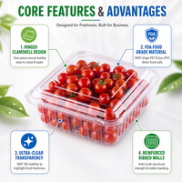 Boîte à fruits en PET transparent de qualité alimentaire FDA avec couvercle à charnière pour l'emballage des baies fraîches