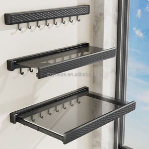 Nuevo plegable plástico mágico sin perforación ahorro de espacio baño balcón lavandería montado en la pared tendedero de <span class=keywords><strong>ropa</strong></span> con ganchos - Product Image 1