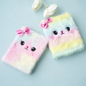 Children girl gift kawaii mini cute note book cartoon animal soft fluffy plush diary notebook