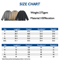 T-shirt à manches longues unisexe surdimensionné en coton 100% 275G, tricoté, lourd, délavé à l'acide, style Hip Hop Rétro Streetwear de haute qualité