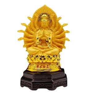 Figura de Guanyin de Resina Dorada con Mil Manos Sentada sobre una Flor de Loto, Estatua de Buda, Decoración para el Hogar o Templo Budista, LiShangTianXia 2023-526 - Product Image 1
