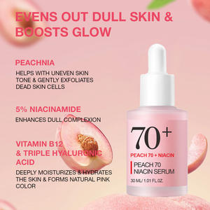 Natural Brightening Hydrating <b>Liquid</b> Face Serum with Peptides and <b>Vitamin</b> C 70% Niacinamide Minimize Pores & Dull Peach - Product Image 2