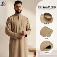 Thobe saoudien respirant en tissu texturé de haute qualité, vêtement islamique pour homme, léger, vêtements musulmans traditionnels