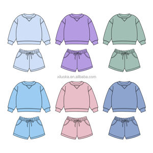 Nouveautés Boutique : Ensemble Sweat-shirt et Short Couleur Unie, Manches Longues Personnalisées en Coton French Terry pour Garçons – Tenues d'Automne - Product Image 2