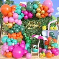 Kit d'arche de guirlande de ballons tropicaux pour décoration de fête Hawaïenne Luau, ballons en latex colorés, étoiles métalliques, été Aloha Plage Anniversaire