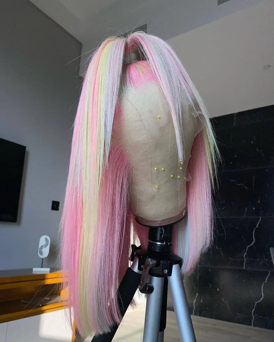 Zoals Regenboog Blonde Groen Geel Roze Kleur Mix Hoogtepunt Lace Front Menselijk Haar Bob Pruik Transparant Kant Frontale Pruiken