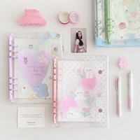 Reliure à double boucle transparente en PVC de style coréen A5, reliure à couverture souple avec motifs d'animaux mignons, reliure photo