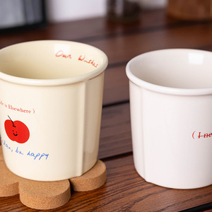 <b>Ceramic</b> Mug Apple Pattern Handleless White Light Yellow Single <b>Cup</b> For Coffee Tea Breakfast Home Office Use - Product Image 5