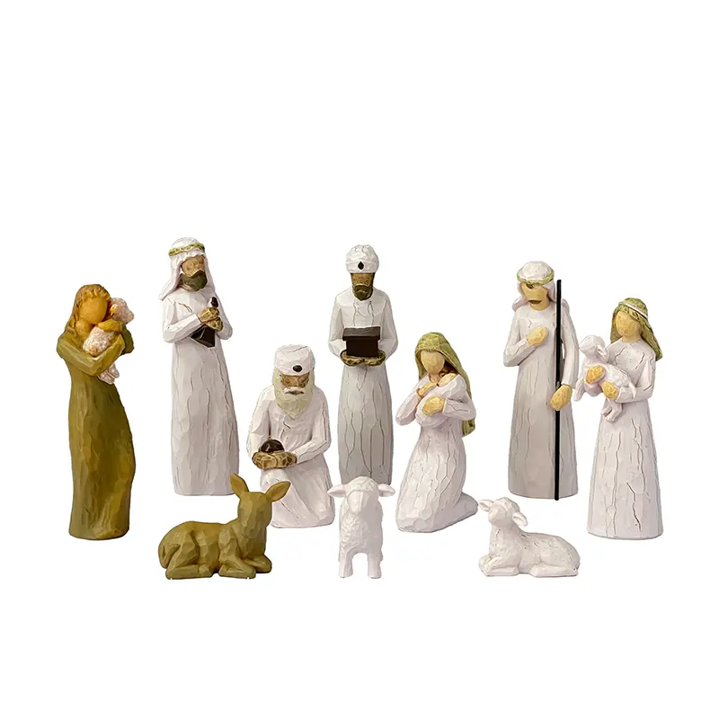 Kerststal, Gebeeldhouwde Handgeschilderde Kerststal Cijfers, 10 Stuk Set Christus Geboorte Van Jezus Hars Ornament Kerst