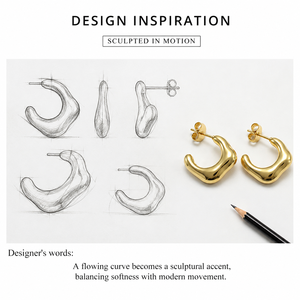 Boucles d'oreilles clous sculpturales en forme de goutte fluide, boucles d'oreilles créoles ouvertes en acier inoxydable plaqué or 14K sous vide, options de couleurs or et argent - Product Image 4