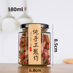 Bouteilles hexagonales en verre borosilicate transparent avec couvercles métalliques à vis pour le miel, la confiture, la sauce piquante, le stockage des aliments - Product Image 3