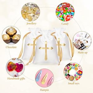 Sacs-cadeaux de luxe en satin avec cordon de serrage sacs-cadeaux religieux pochettes à bijoux en bonbons croisés pour baptême première communion faveur de fête - Product Image 3