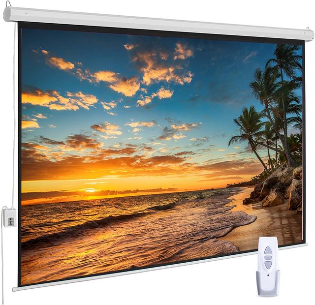100-Inch Auto Motorized 16:9 HD Glass Beaded Projector Screen Wrinkle-Free Electric Portable Wall/Ceiling Mounted Remote Control