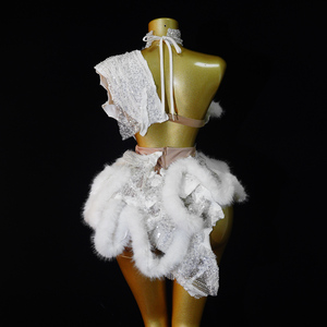 Body da Donna Monospalla in Finta Pelliccia di Visone Bianca Morbida con Paillettes, Lavorazione Artigianale, per Performance sul Palco e <span class=keywords><strong>Cantanti</strong></span> - Ingrosso dal Produttore - Product Image 6