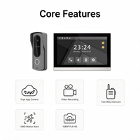 Sistema de Videoportero de Dos Cables Resistente al Agua, Monitor Interior TFT Táctil de 10 Pulgadas 1024x600, Detección de Movimiento, Aplicación Tuya, Montaje en Pared