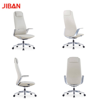Chaise de bureau de direction moderne en cuir véritable, dossier haut, hauteur réglable, pivotante, inclinable, appui-tête réglable, base métallique, pour bureau à domicile